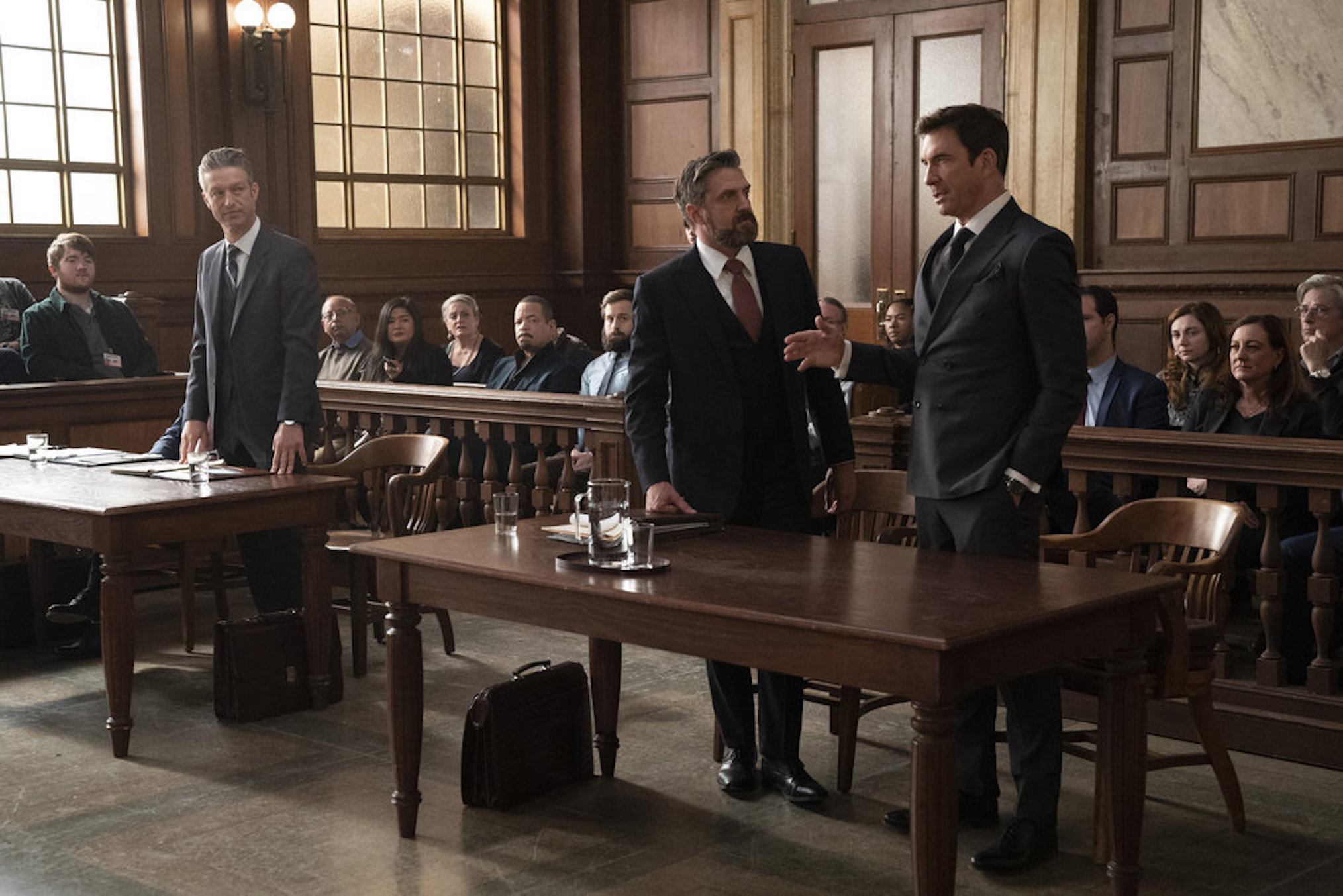 Peter Scanavino as Assistant District Attorney Sonny Carisi, Raúl Esparza as Counselor Rafael Barba, Dylan McDermott as Richard Wheatley in Law & Order SVU