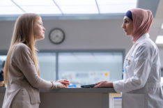 Genevieve Angelson as Dr. Mia Castries, Olivia Khoshatefeh as Resident Yasmin Turan in New Amsterdam