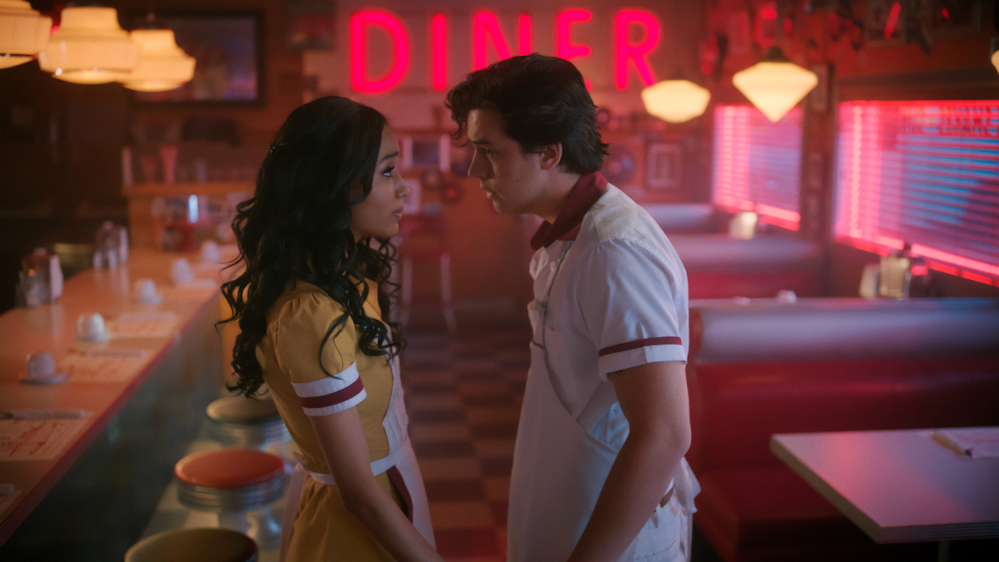 Erinn Westbrook as Tabitha Tate, Cole Sprouse as Jughead Jones in Riverdale