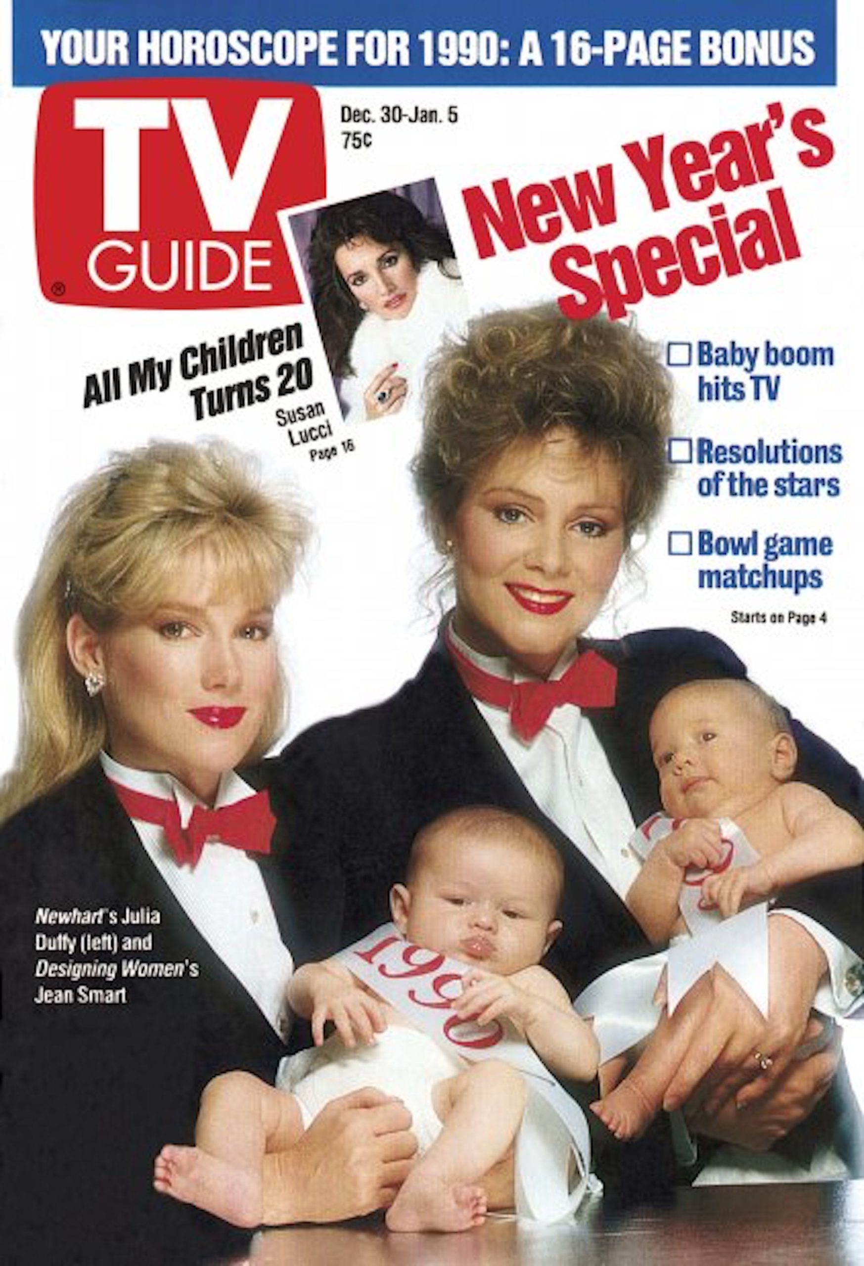 TVGM Cover, December 30, 1989 - Susan Lucci, 'All My Children,' 'Newhart,' Julia Duffy, 'Designing Women,' Jean Smart