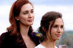 Katherine Barrell as Officer Nicole Haught, Dominique Provost-Chalkley as Waverly Earp in Wynonna Earp