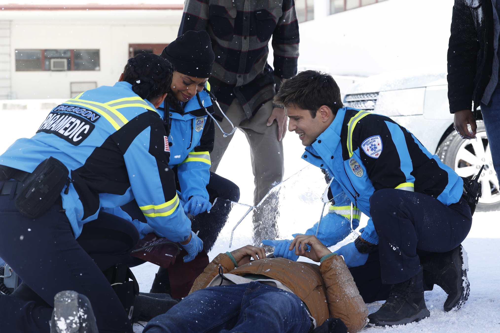 Briana Baker as Nancy, Gina Torres as Tommy, Ronen Rubinstein as TK in 9-1-1 Lone Star