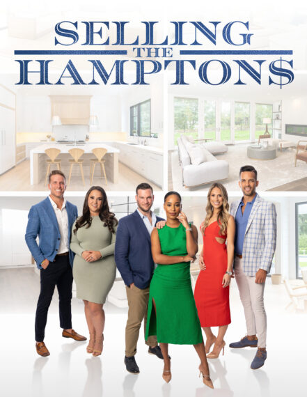 'Selling the Hamptons,' Discovery+, Poster, J.B. Andreassi, Bianca D'Alessio, Michael Fulfree, Mia Calabrese, Peggy Zabakolas, Kenny Arias