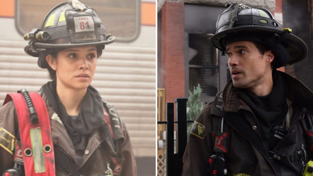 Miranda Rae Mayo as Kidd, Brett Dalton as Pelham in Chicago Fire