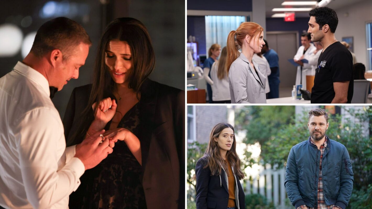 Taylor Kinney, Miranda Rae Mayo in Fire, Sarah Rafferty, Dominic Rains in Med, Marina Squerciati, Patrick John Flueger in PD