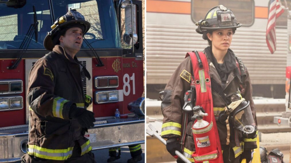 Brett Dalton at Jason Pelham, Miranda Rae Mayo as Stella Kidd in Chicago Fire