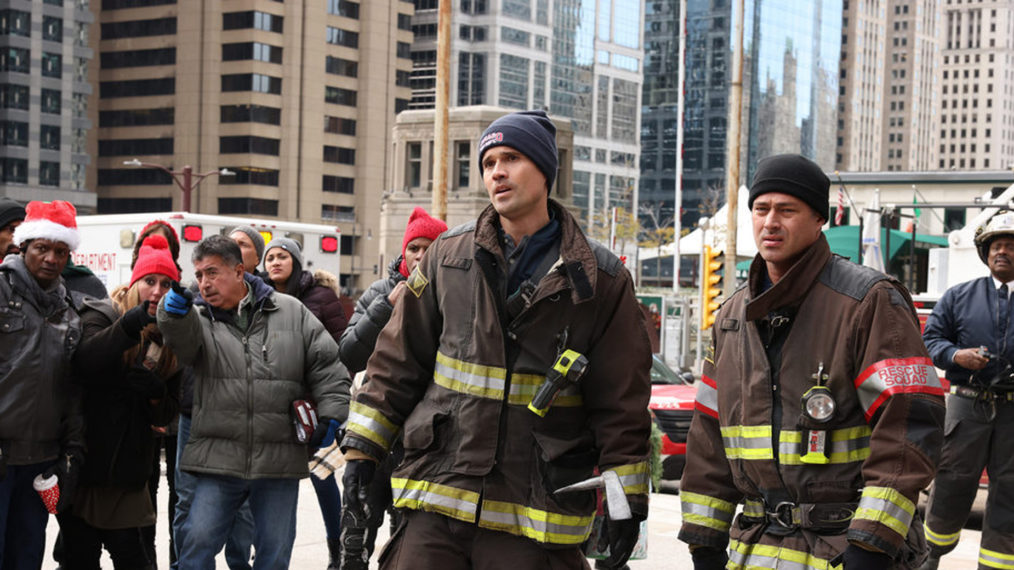 Brett Dalton at Jason Pelham, Taylor Kinney as Kelly Severide in Chicago Fire