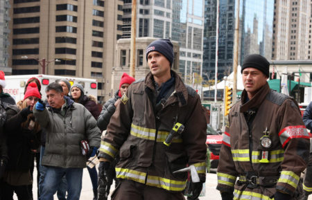 Brett Dalton at Jason Pelham, Taylor Kinney as Kelly Severide in Chicago Fire