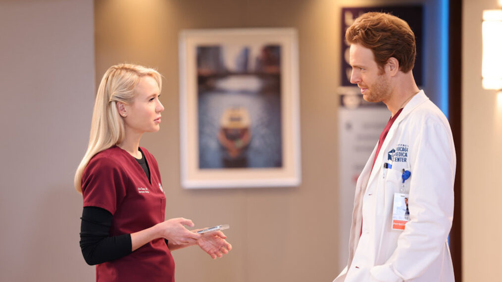 Kristin Hager as Dr. Stevie Hammer, Nick Gehlfuss as Dr. Will Halstead in Chicago Med