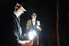 Steve Shippy and Cindy Kaza investigate in the woods of Gainesville