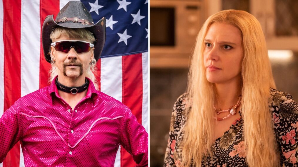 John Cameron Mitchell as Joe Exotic, Kate McKinnon as Carole Baskin in Joe vs. Carole