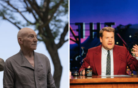 Patrick Stewart in Star Trek: Picard and James Corden on The Late Late Show
