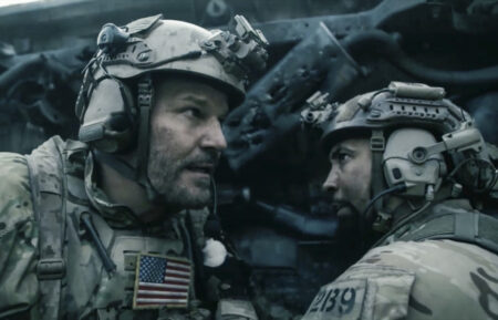 David Boreanaz as Jason Hayes, Neil Brown Jr. as Ray Perry in SEAL Team