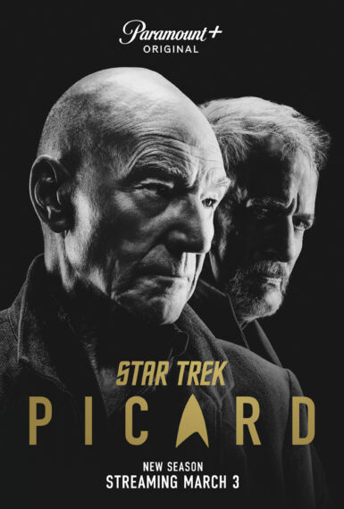 Sir Patrick Stewart as Jean-Luc Picard, John de Lancie as Q in Star Trek Picard