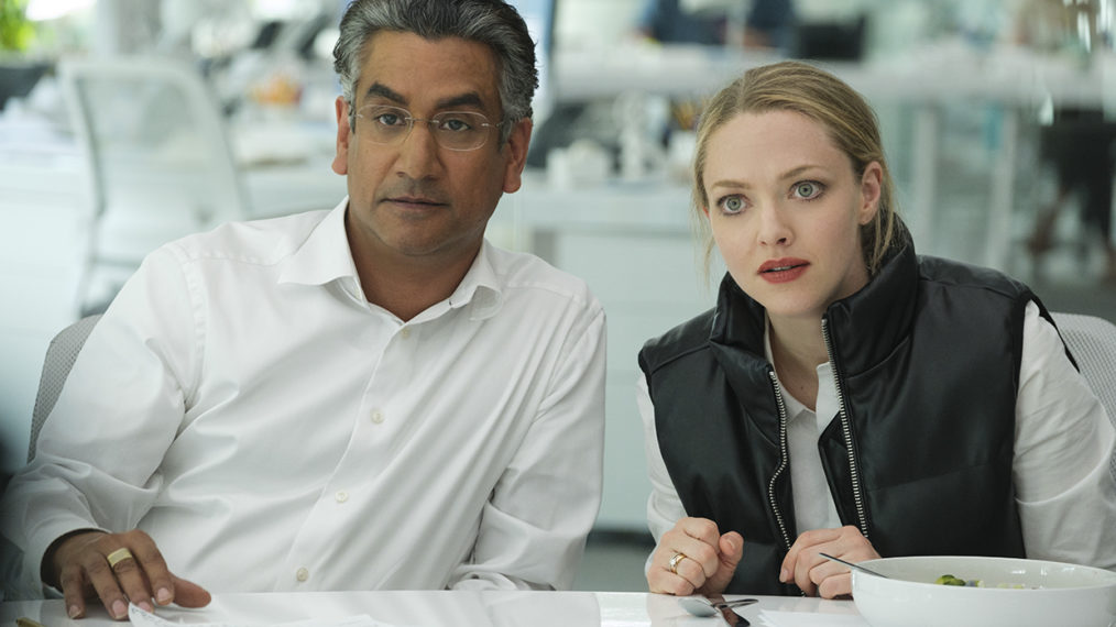 Naveen Andrews as Sunny, Amanda Seyfried as Elizabeth Holmes in The Dropout