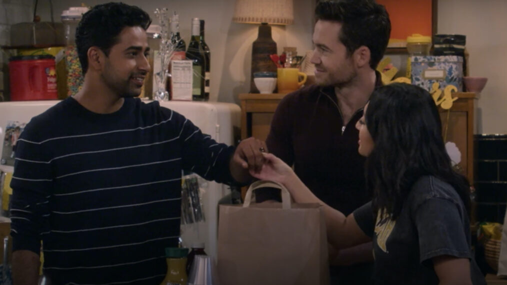 How I Met Your Father Suraj Sharma as Sid, Francia Raisa as Valentina and Tom Ainsley as Charlie