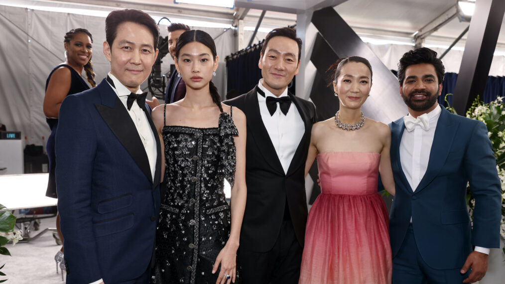 Lee Jung-jae, HoYeon Jung, Park Hae-soo, Kim Joo-ryeong, and Anupam Tripathi of 'Squid Game' at the 2022 SAG Awards