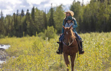 Amber Marshall as Amy Fleming and Ruby & Emmanuella Spencer as Lyndy Marion in Heartland - Season 15