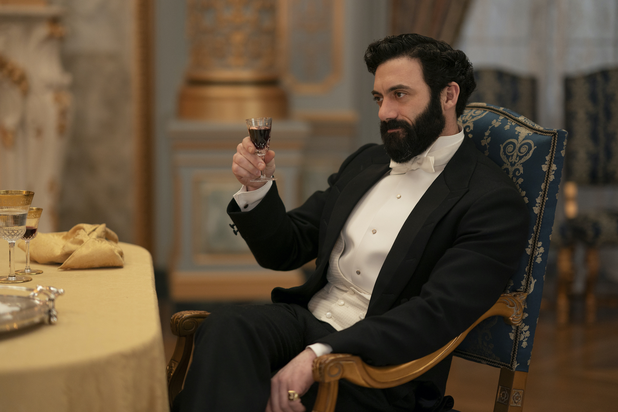 Morgan Spector as George Russell toasts The Gilded Age