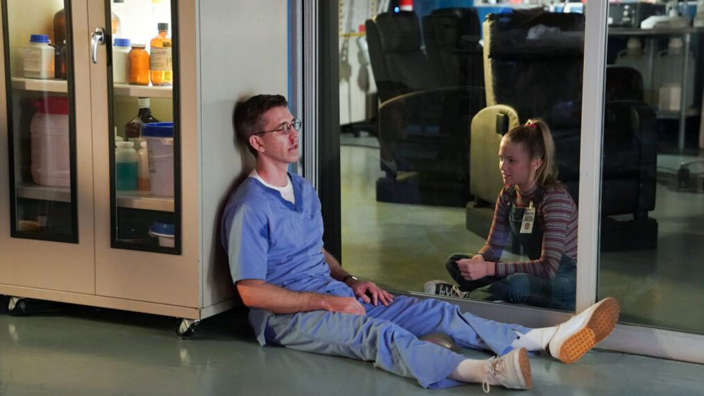 Brian Dietzen as Medical Examiner Jimmy Palmer, Elle Graper as Victoria Palmer in NCIS