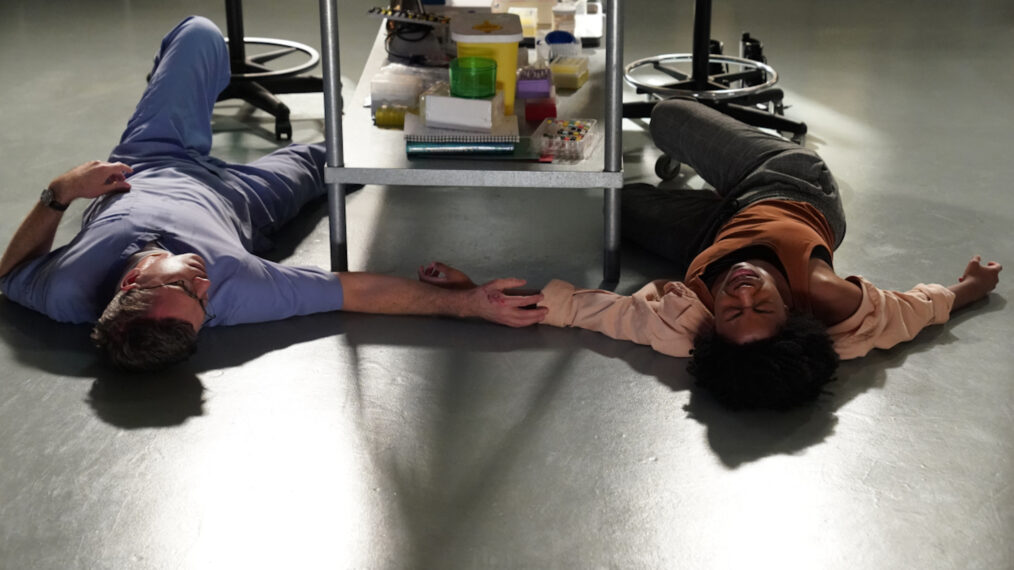 Brian Dietzen as Jimmy Palmer, Diona Reasonover as Kasie Hines in NCIS