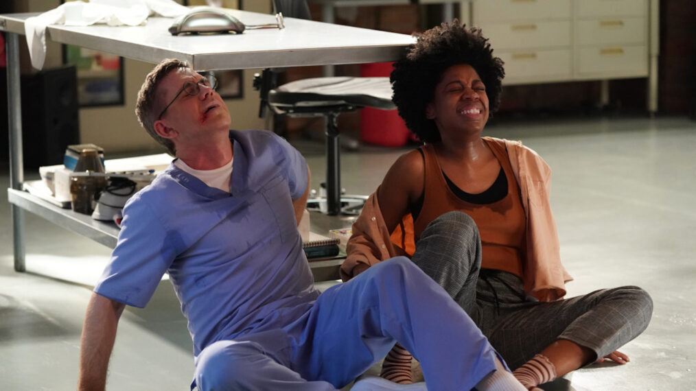 Brian Dietzen as Jimmy Palmer, Diona Reasonover as Kasie Hines in NCIS