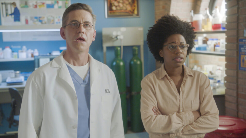 Brian Dietzen as Jimmy Palmer, Diona Reasonover as Kasie Hines in NCIS