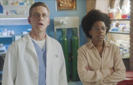 Brian Dietzen as Jimmy Palmer, Diona Reasonover as Kasie Hines in NCIS