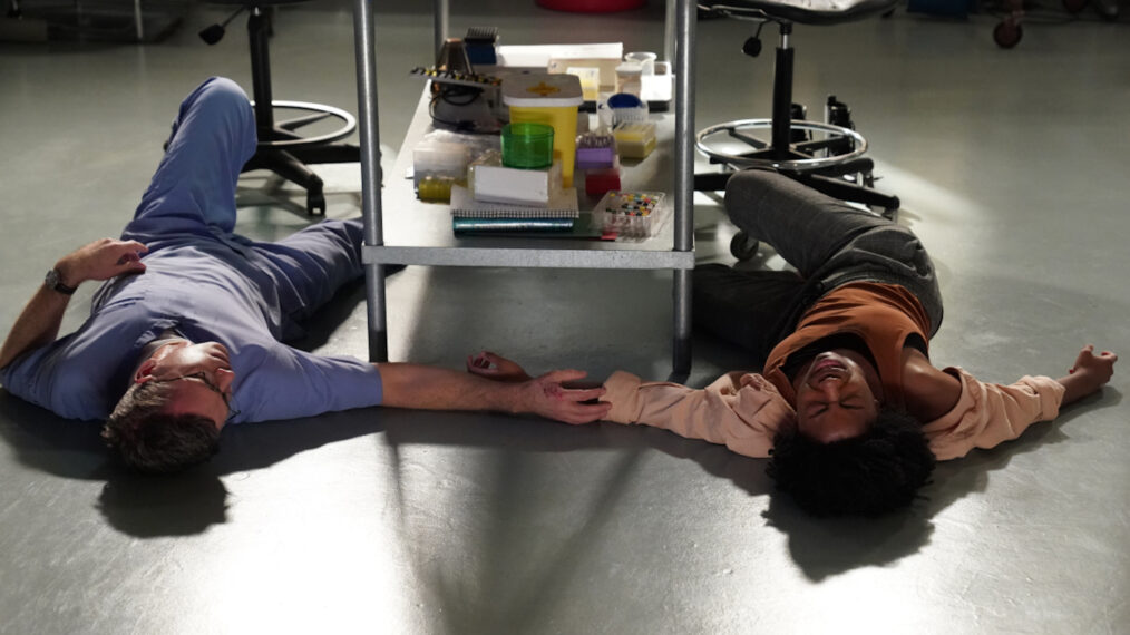 Brian Dietzen as Jimmy Palmer, Diona Reasonover as Kasie Hines in NCIS