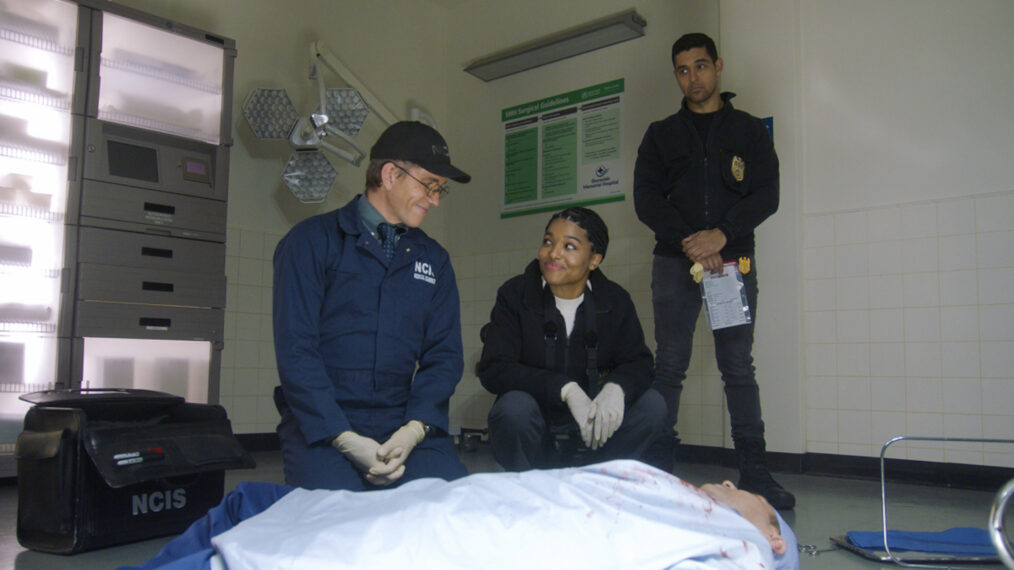 Brian Dietzen as Jimmy Palmer, Naomi Grace as Kayla Vance, and Wilmer Valderrama as Nick Torres in NCIS