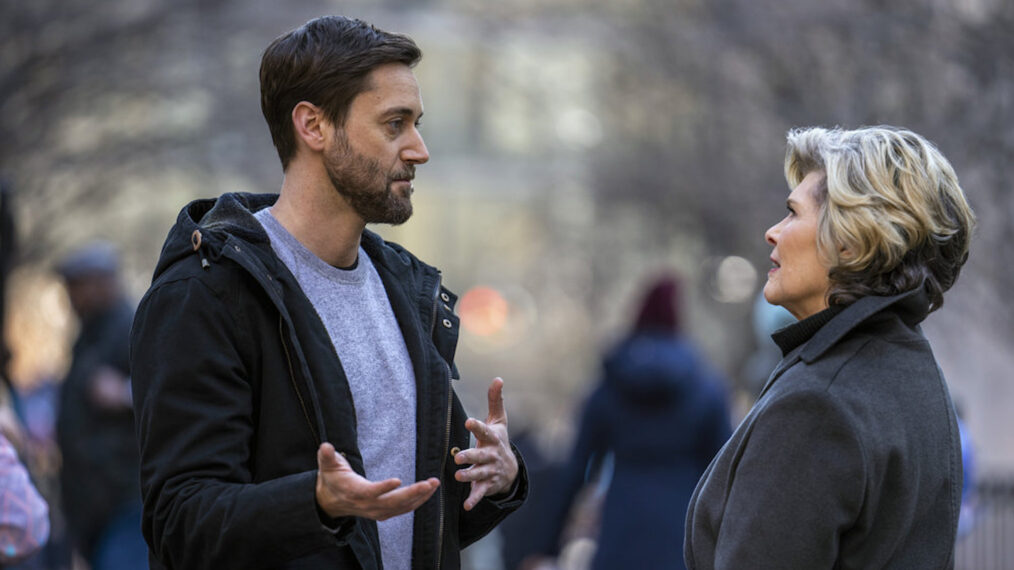 Ryan Eggold as Dr. Max Goodwin, Debra Monk as Chairwoman Karen Brantley in New Amsterdam