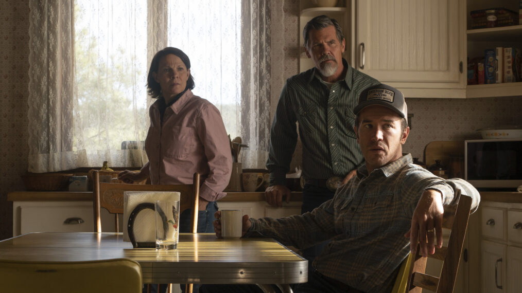 Cecilia Abbott (played by Lili Taylor), Royal Abbott (played by Josh Brolin), Perry Abbott (played by Tom Pelphrey) in Outer Range