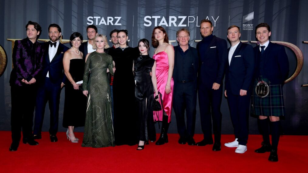 Outlander Season 6 Premiere cast - Alexander Vlahos, Richard Rankin, Maril Davis, Cesar Domboy, Lauren Lyle, Steven Cree, Sophie Skelton, Jessica Reynolds, Caitlin O'Ryan, Mark Lewis Jones, Sam Heughan, Euan Bennet, and Paul Gorman