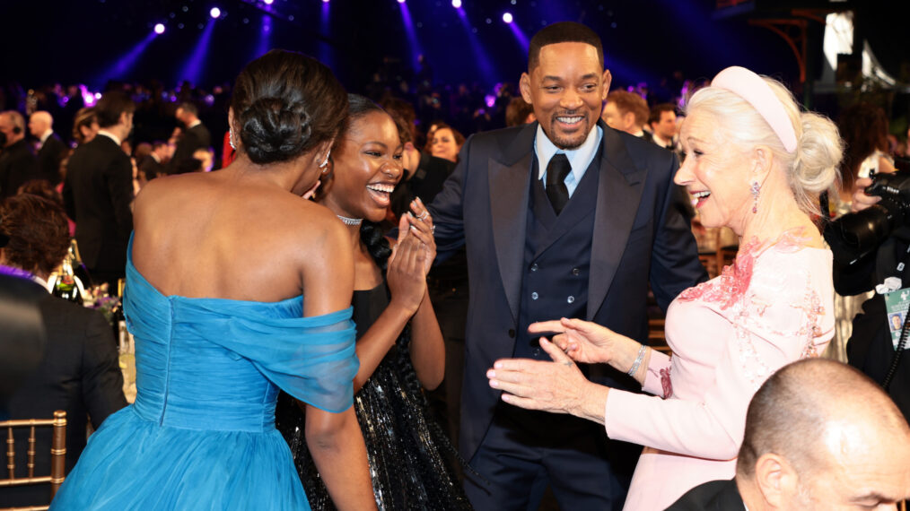 Saniyya Sidney, Demi Singleton, Will Smith and Helen Mirren at the 2022 Screen Actors Guild Awards