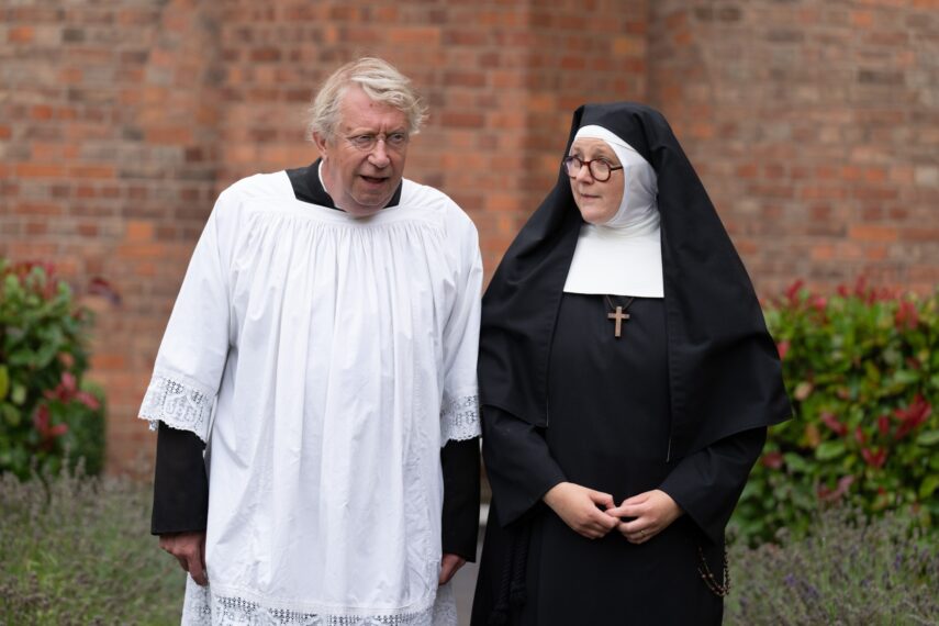 Mark Williams as Father Brown, Lorna Watson as Sister Boniface in Sister Boniface Mysteries