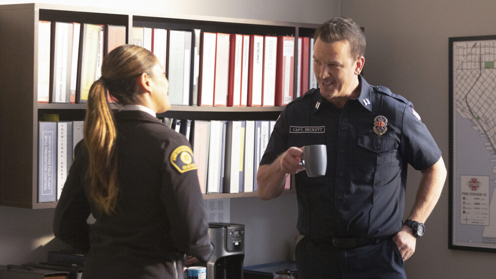 Merle Dandridge as Ross and Josh Randall as Beckett in Station 19 - 'Started from the Bottom'