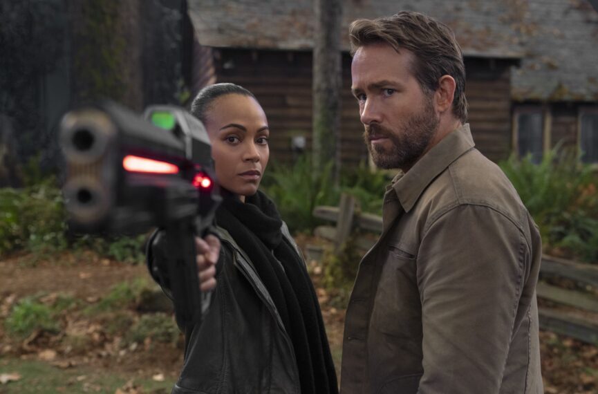 The Adam Project Zoe Saldana and Ryan Reynolds 