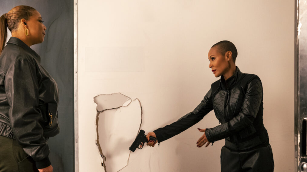 Queen Latifah as Robyn McCall, Jada Pinkett Smith as Jessie in The Equalizer