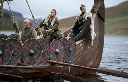 Sam Corlett as Leif, Lujza Richter as Liv, Leo Suter as Harald in Vikings Valhalla