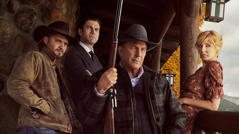 Luke Grimes, Wes Bentley, Kevin Costner, Kelly Reilly in Yellowstone