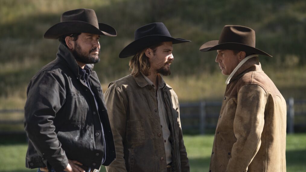 Cole Hauser as Rip, Luke Grimes as Kayce, Kevin Costner as John in Yellowstone