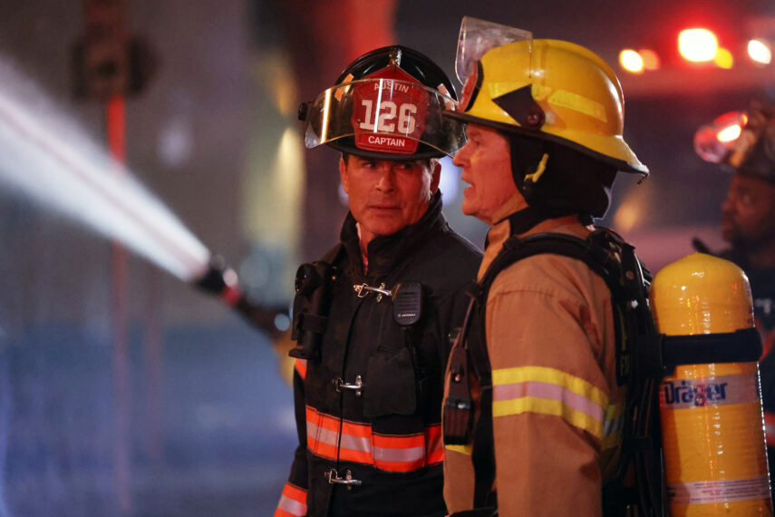 Rob Lowe as Owen, Bo Kane as Andrews in 9-1-1 Lone Star