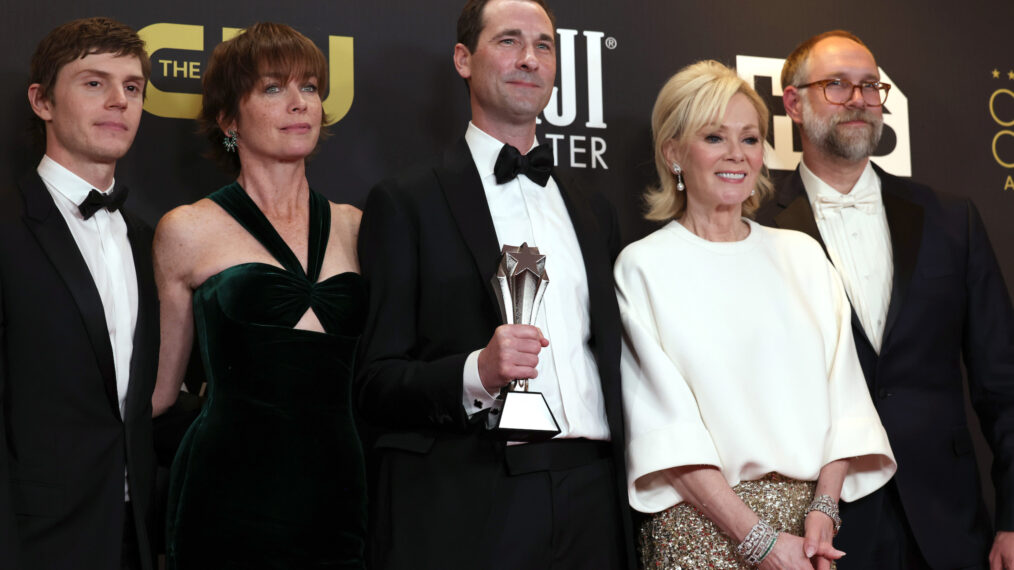 Evan Peters, Julianne Nicholson, Brad Ingelsby, Jean Smart, and Craig Zobel of 'Mare of Easttown' at the 27th Annual Critics Choice Awards