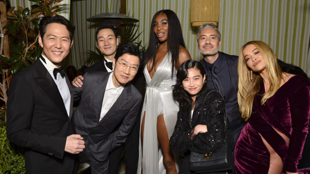 Lee Jung-jae, Park Hae-soo, Hwang Dong-hyuk, Venus Williams, HoYeon Jung, Taika Waititi, and Rita Ora at Netflix's Critics Choice Awards After Party