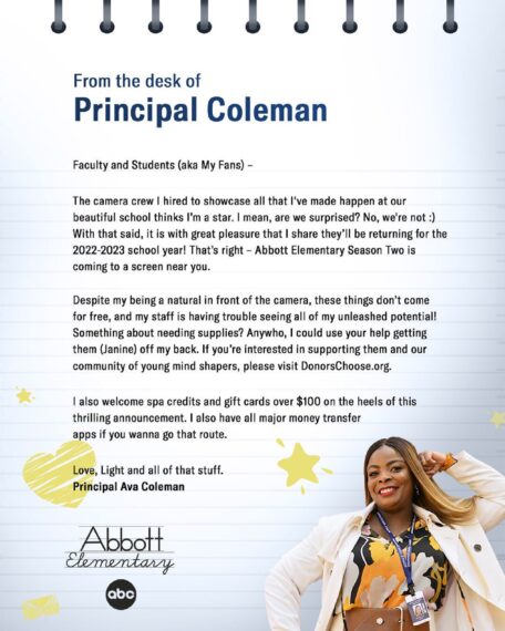 Abbott Elementary Ava's Season 2 Renewal Notice