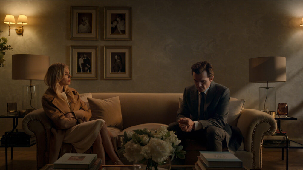 Sienna Miller as Sophie Whitehouse, Rupert Friend as James Whitehouse in Anatomy of a Scandal