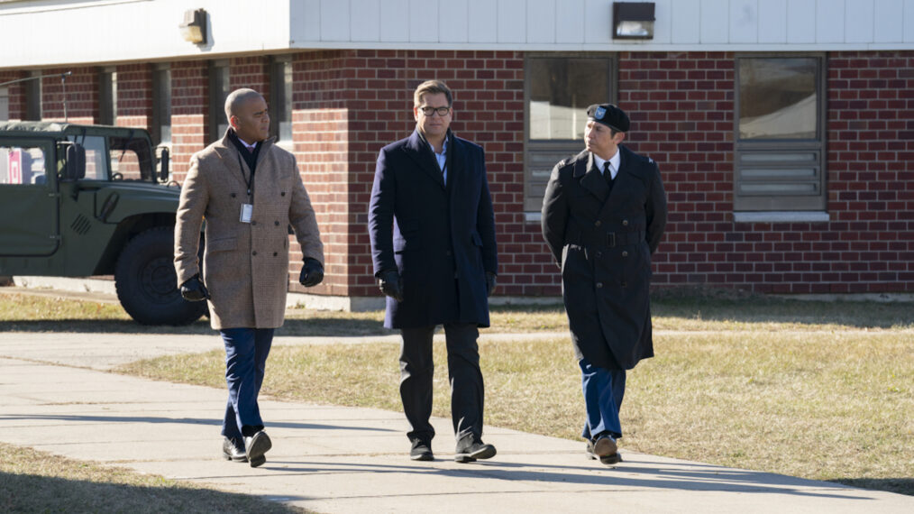 Chris Jackson as Chunk Palmer, Michael Weatherly as Dr. Jason Bull and Lou Diamond Phillips as Colonel Victor Taggert in Bull