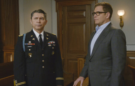 Lou Diamond Phillips as Colonel Victor Taggert and Michael Weatherly as Dr. Jason Bull in Bull