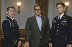 Lou Diamond Phillips as Colonel Victor Taggert, Michael Weatherly as Dr. Jason Bull and Michael Oberholtzer as Sergeant Carter Bly in Bull