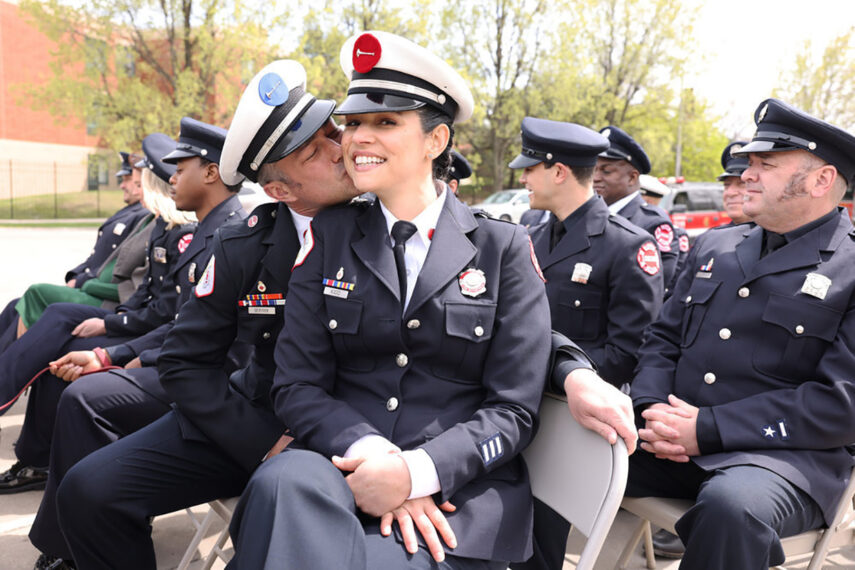 Taylor Kinney as Kelly Severide, Miranda Rae Mayo as Stella Kidd in Chicago Fire